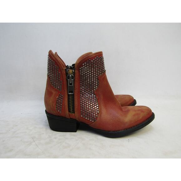 Circle G Womens Size 8 M Orange Rust Leather Zip Ankle Fashion Boots Bootie - Picture 2 of 11